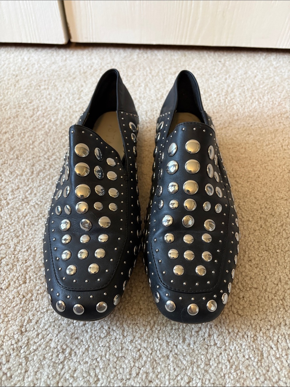 Black Studded Slip-On Women’s Loafers